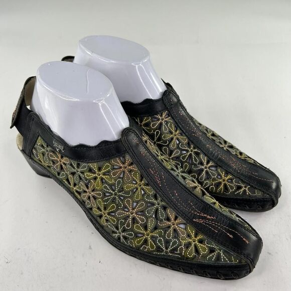 Pikolinos Romano Floral Cutout Sandals Shoes US 8.5 Black Green Hippie Boho - Picture 5 of 10